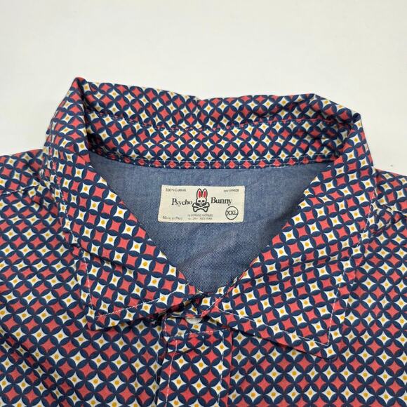 Psycho Bunny Geometric Print Button Down Short Sleeve Shirt Men XXL - Picture 7 of 9